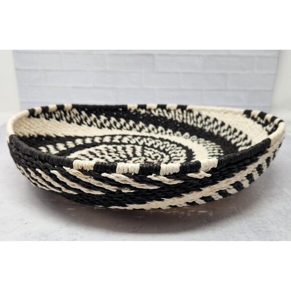Set of 2 Woven Wall Baskets Black White Spiral & Tan Red Black Geometric Bowls - Picture 3 of 7